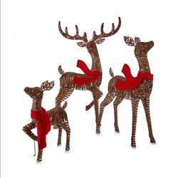 Holiday Time Set Of 3 Light Up Rattan Look Deer Family w/ Lights