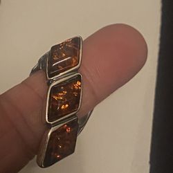 Silver 925 Amber Ring Size 8