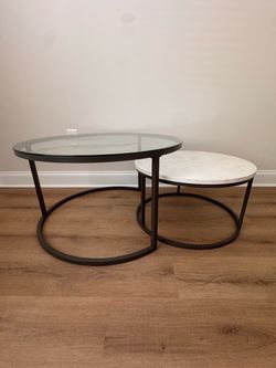 Modern Nesting Coffee Table Set | Glass & White Marble-Style Tops