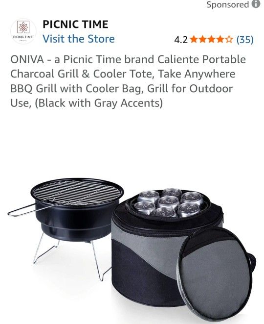 Portable CHARCOAL BBQ Grill & Cooler Tote
