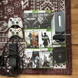 Xbox 360 With 9 Games, 2 Controllers, WiFi Adapter And Extra Storage