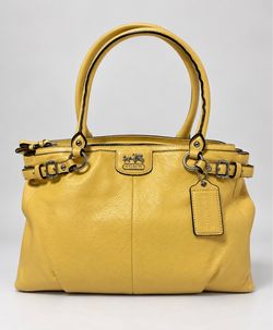 COACH Pebbled Leather Satchel Handbag in Yellow