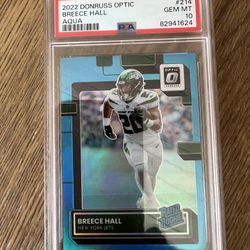 2022 Donruss Optic #214 Breece Hall Rated Rookie Aqua PSA 10 GEM MT