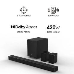 Hisense AX Series 5.1.2 Ch 420w Soundbar with Wireless Subwoofer, Wireless Rear Speakers, and Dolby Atmos ax5120g