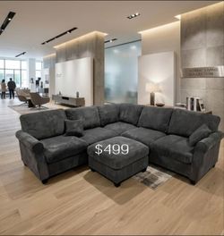 4-pc Sectional sofa with ottoman dark grey corduroy