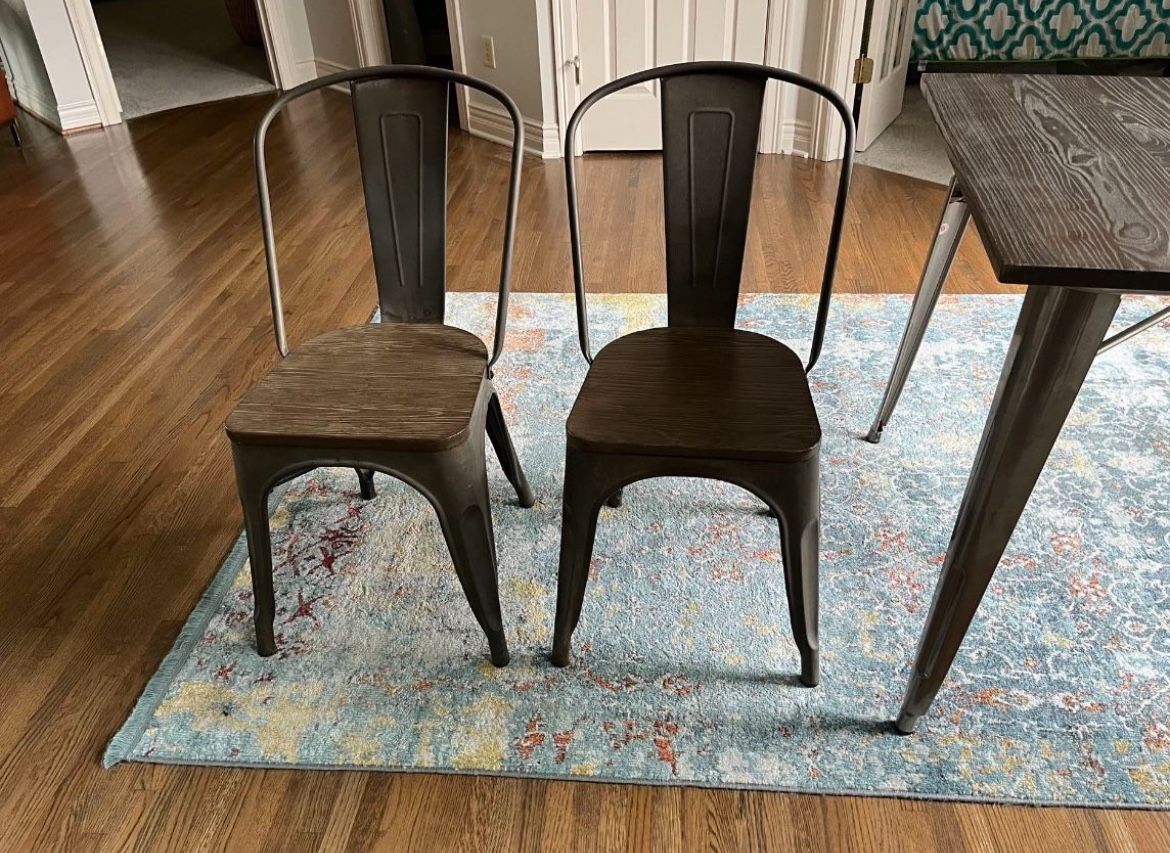 Wood & Metal Kitchen / Dining Table & 2 Chairs - Like New!