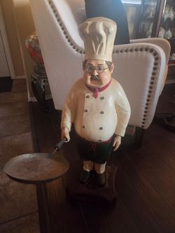 Large Chef Figurine Statue with Frying Pan