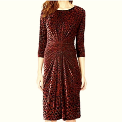 Brand New Woman’s Taylor brand Red Velvet Animal Print Long Sleeve Dress Up For Sale
