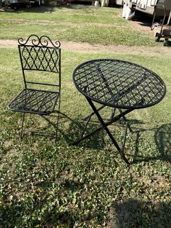 Metal Table And 1 Chair, Both Fold Up For Storing