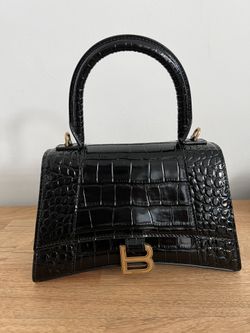 Balenciaga Hourglass Black Croc Small