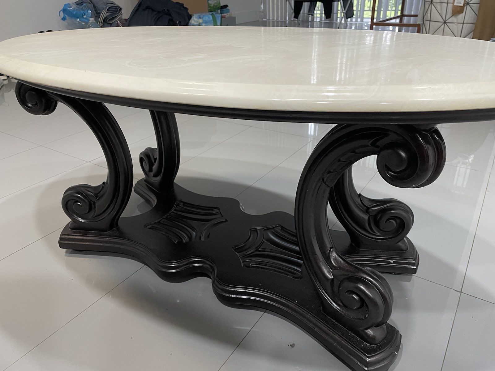 Vintage Oval Wood And Marble Coffee table