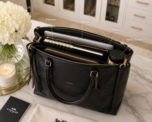 Coach Borough Large Black Leather Satchel Tote Shoulder Bag Crossbody Gold Hardware