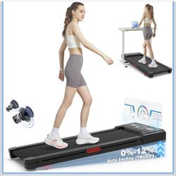 Walking Pad Treadmill with 12% 9-Level Auto Incline, 450 lbs Capacity RGB LED Screen, Bluetooth Speaker Under Desk Treadmill, Compact Treadmills for H