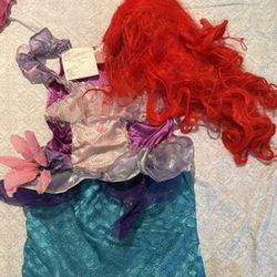 Disney Princess Ariel Dress Size 4/5, with Wig