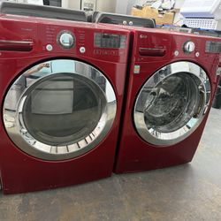 Red LG Stackable Front Load Washer & Dryer Set