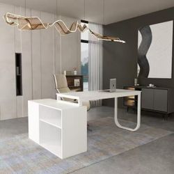 L-Shaped White Wood Writing Desk Corner Gaming Desk 