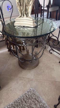 Round Glass Top Table with Ornate Metal Base