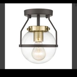 HWH INVESTMENT Modern Semi Flush Mount Ceiling Light Industrial Close To Ceiling Lighting Fixture With Clear Globe Glass Shade, Oil-Rubbed Bronze With