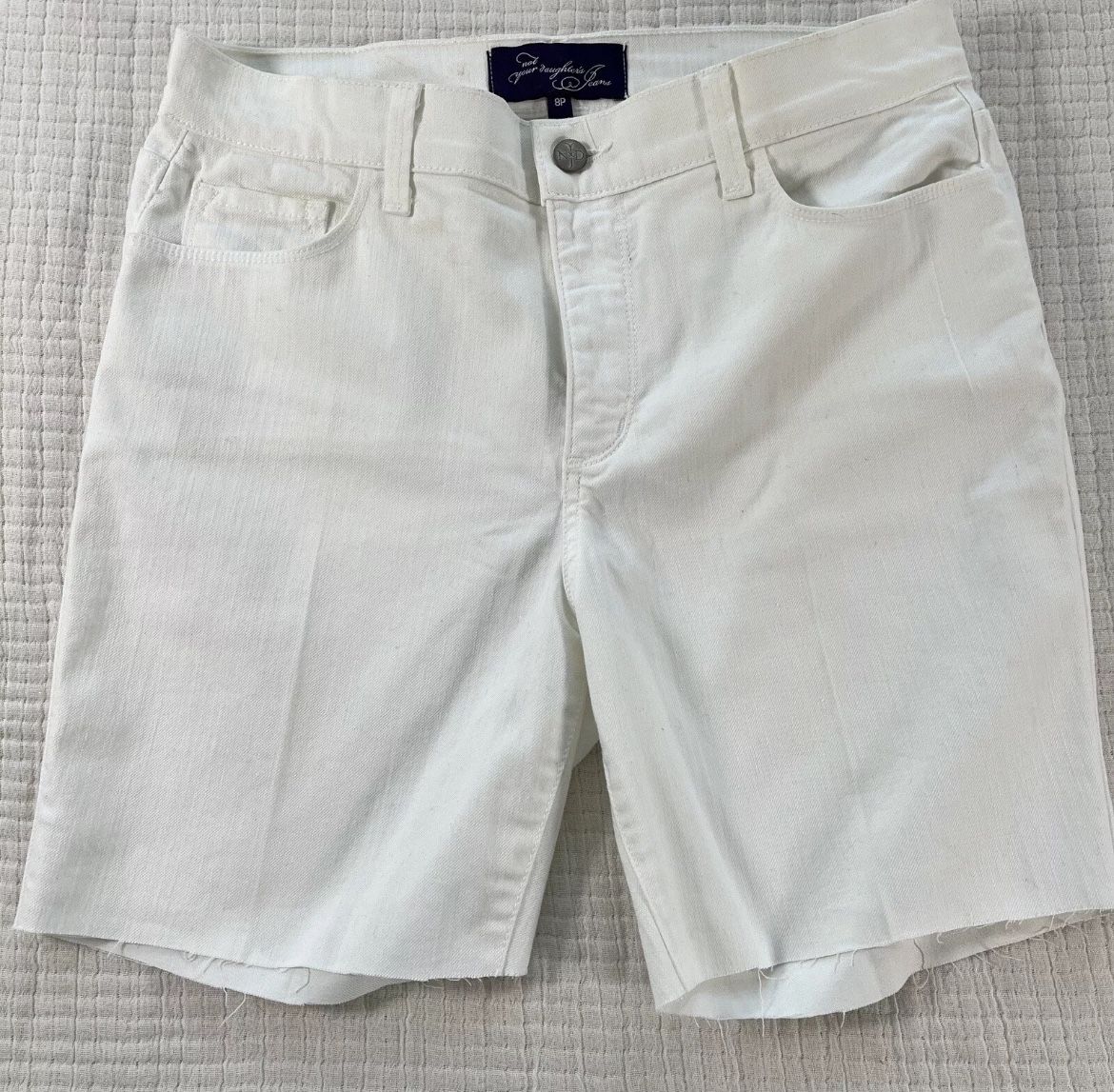 NYDJ Womens White Cut Off Denim Jean Shorts Lift Tuck Stretch Size 8P Comfort   Measurements approximately: Rise 10.25 Inseam 6.5 Waist 31   Good used