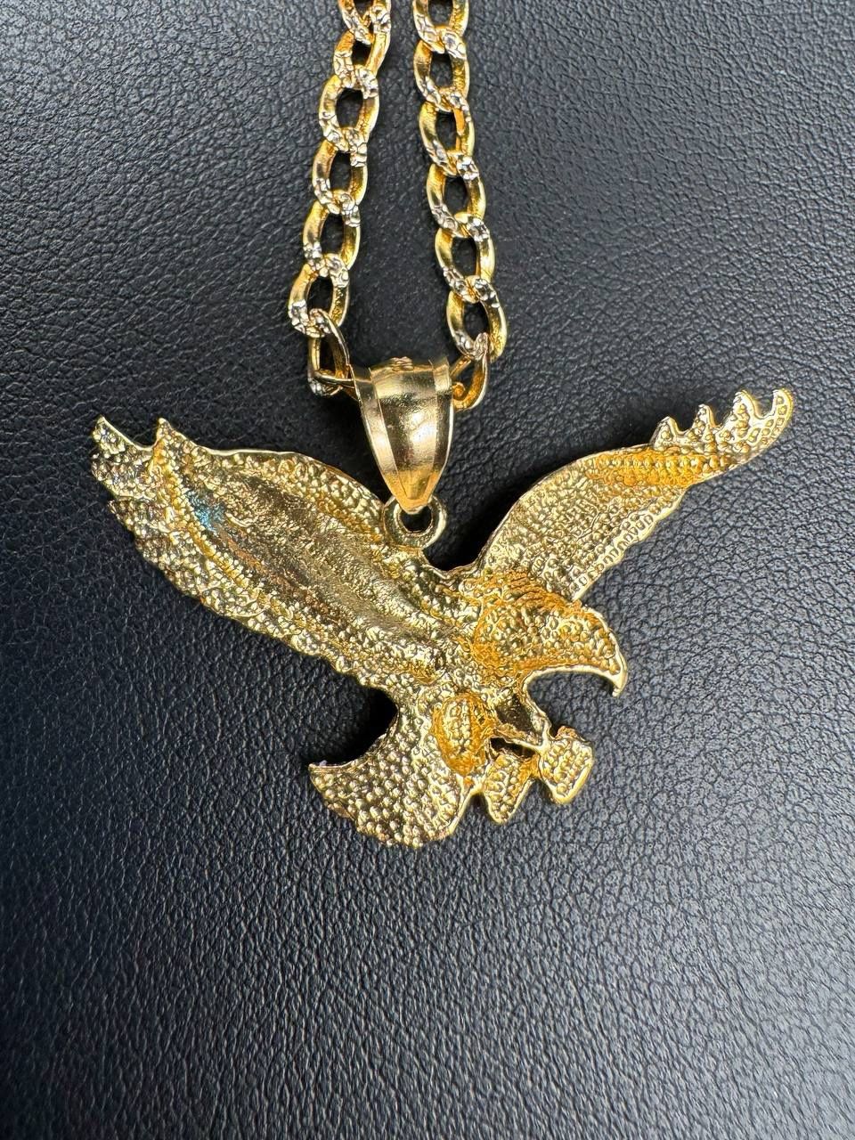10k solid yellow gold eagle bird pendant & 23” curb chain necklace 8.3 grams 3.5mm