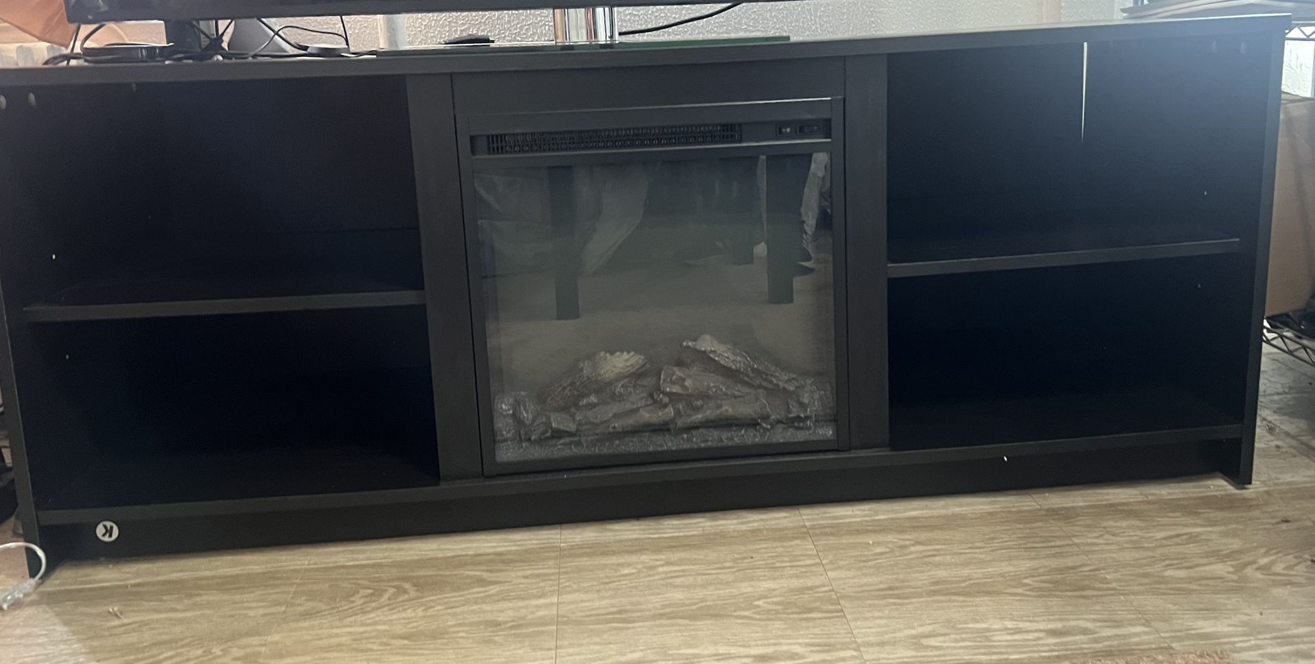 Beautiful Black Oak TV Stand Up To 65” With Electric Heater Fireplace
