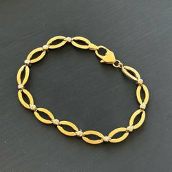 Jewelry 14k yellow gold two tone diamond cut fancy bracelet 7.25" 6.50mm width