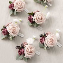 Ling's Moment 6pcs Homecoming Wedding Wrist Corsage Artificial Flowers, Girl/Mother Prom Corsages Wristlet Décor, etc. Mauve Dusty Rose