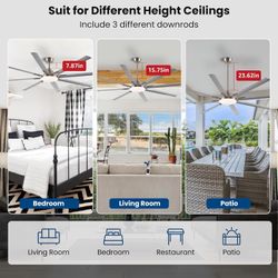 Modern Ceiling Fans with Lights, 84 Inch Ceiling Fan with Light and Remote,Living Room Library Cafe Outdoor/Industrial, 3CCT 8 Blades 6 Speed Reversib
