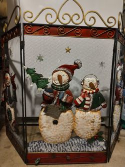 Large Christmas Snowman Fireplace Screen