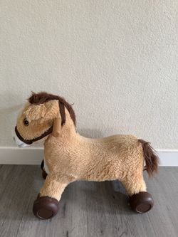 Kids Plush Ride-On Horse Toy with Wheels