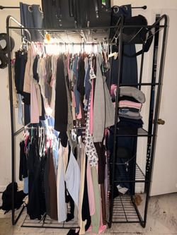 Black Metal Closet Organizer / Wardrobe Rack with Shelves