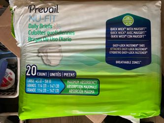Prevail diapers large waist size is 45”-58”