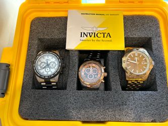 Invicta Men's Watch Collector's Set - 3 Chronograph/Diver Watches + Yellow Impact Case