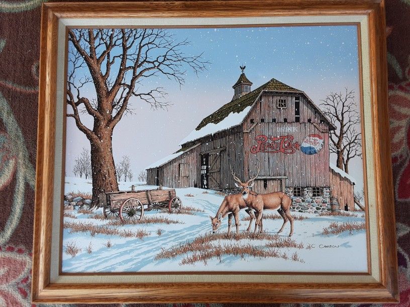 Framed Lithograph Canvas Art Print "Pepsi Cola Barn" By C. Carson. L@@K!!!