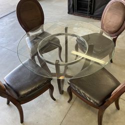 Round Wood & Glass Dining Table With Four Chairs 