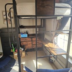 Black Metal Bunk Bed W/drawers & 8 Inch Memory Foam Mattress 