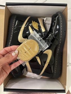 Air Jordan 1 Black Gold Patent Leather Sneakers