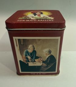 Vintage 1995 Sun-Maid Raisins Tin Great Condition 4.5” tall x 4” wide