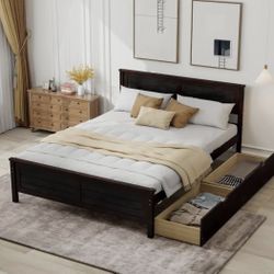 Full Size Bed Frame With Headboard And 4 Drawers (2 On Each Side)