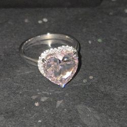 Size 9 Sterling Silver  High Carbon Diamond Heart Ring Ice Cut