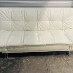 (FREE DELIVERY)Like New Creamy Leather Futon Set(Fits Mini Van)