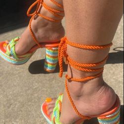 Multicolored Rope Platform Heels