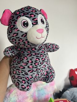 Midwood Brands Leopard Plush 15" Gray Pink Black Stuffed Animal Toy Squishy Cat
