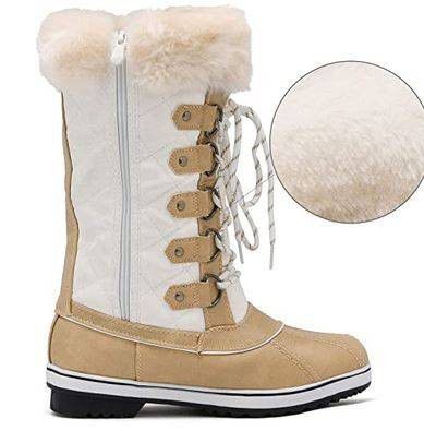 NEW size 7 Women Girl Mid-Calf Winter Snow Boots Beige 

