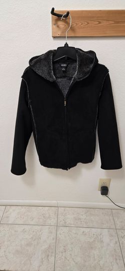 Unisex black suede faux fur lined coat. Like new
