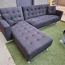Adjustable Sectional Futon Black Fabric $279 Great Deal