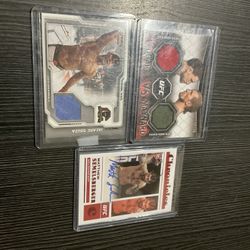 3 UFC Fighter Worn Memorabilia Patch & Autographed Cards Frankie Edgar, Gray Maynard, Jacare Souza, Semelsberger