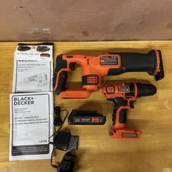 Black & Decker 20v Drill/Driver and 20v Cordless Reciprocating Saw With 1.5ah battery & Charger Kit