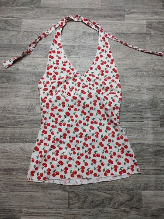 Vanity Vintage Y2K Cherry Pattern Halter Top L