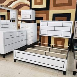 Akerson Chalk Panel Bedroom Set Queen Or King Set Bed, Dresser, Mirror, Nightstand, Chest 